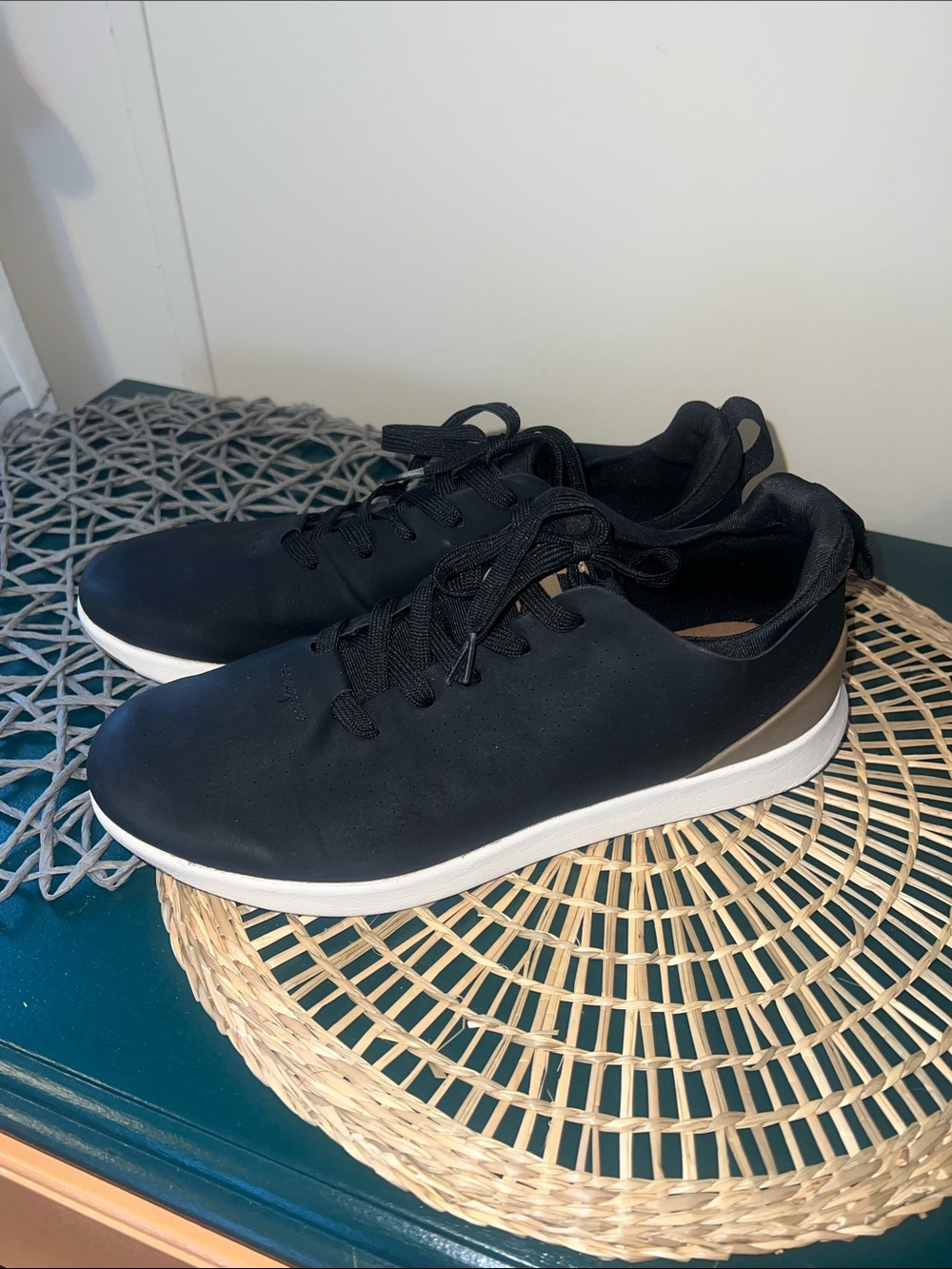 Men's Black Lace-Up Comfort Sneakers with White Sole